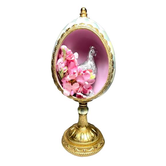 MACKENZIE-CHILDS Touch Of Pink Chick Treasure Egg Courtly Check Home Decor NEW - Picture 7 of 9